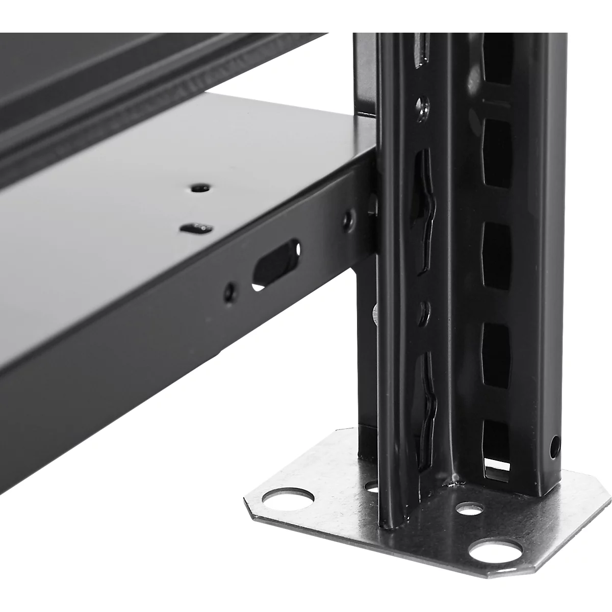Rayonnage emboîtable Schulte Lagertechnik MULTIplus 150, rayonnage de base avec traverses de longueur, 5 tablettes réglables en hauteur, jusqu'à 1300 kg, L 1000 x P 500 x H 2000 mm acier, noir