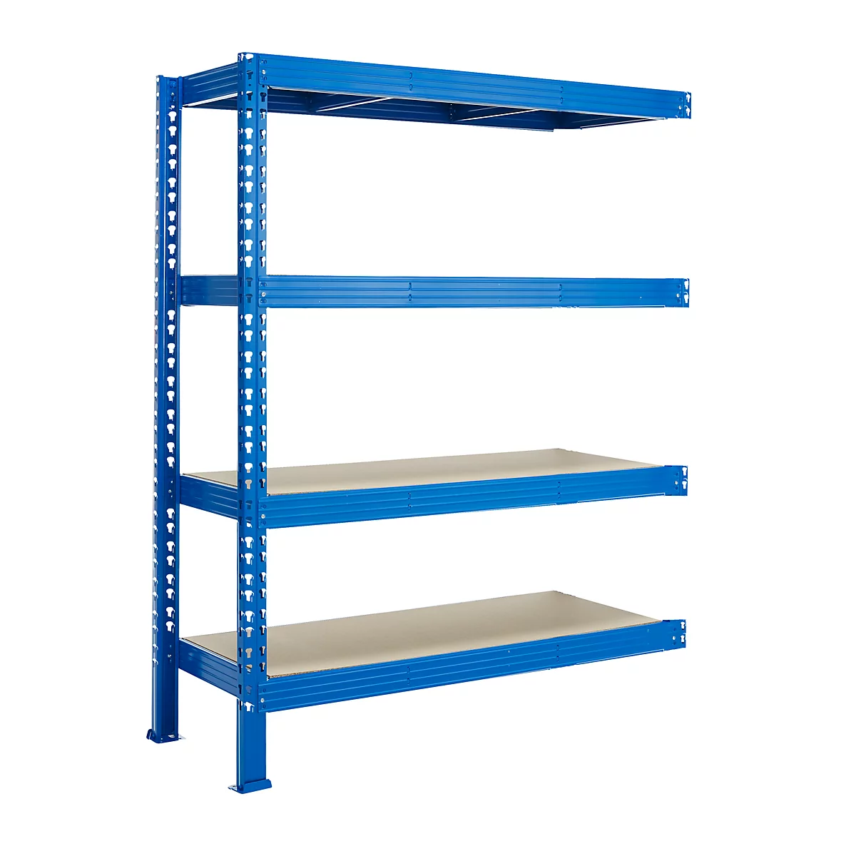 Rayonnage longue portée - module d'extension - l. 1525 x P 600 x H 2000 mm - 4 étagères - capacité de charge par étagère 500 kg - laqué époxy - bleu ciel RAL 5015