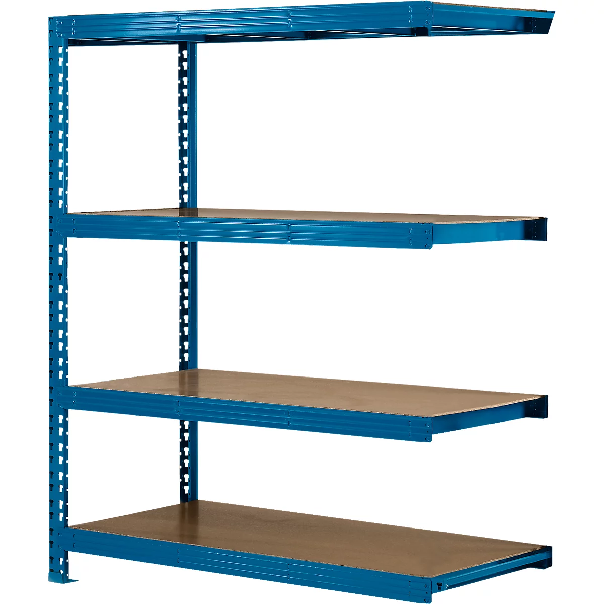 Rayonnage longue portée - module d'extension - l. 1525 x P 800 x H 2000 mm - 4 étagères - capacité de charge par étagère 500 kg - laqué époxy - bleu ciel RAL 5015