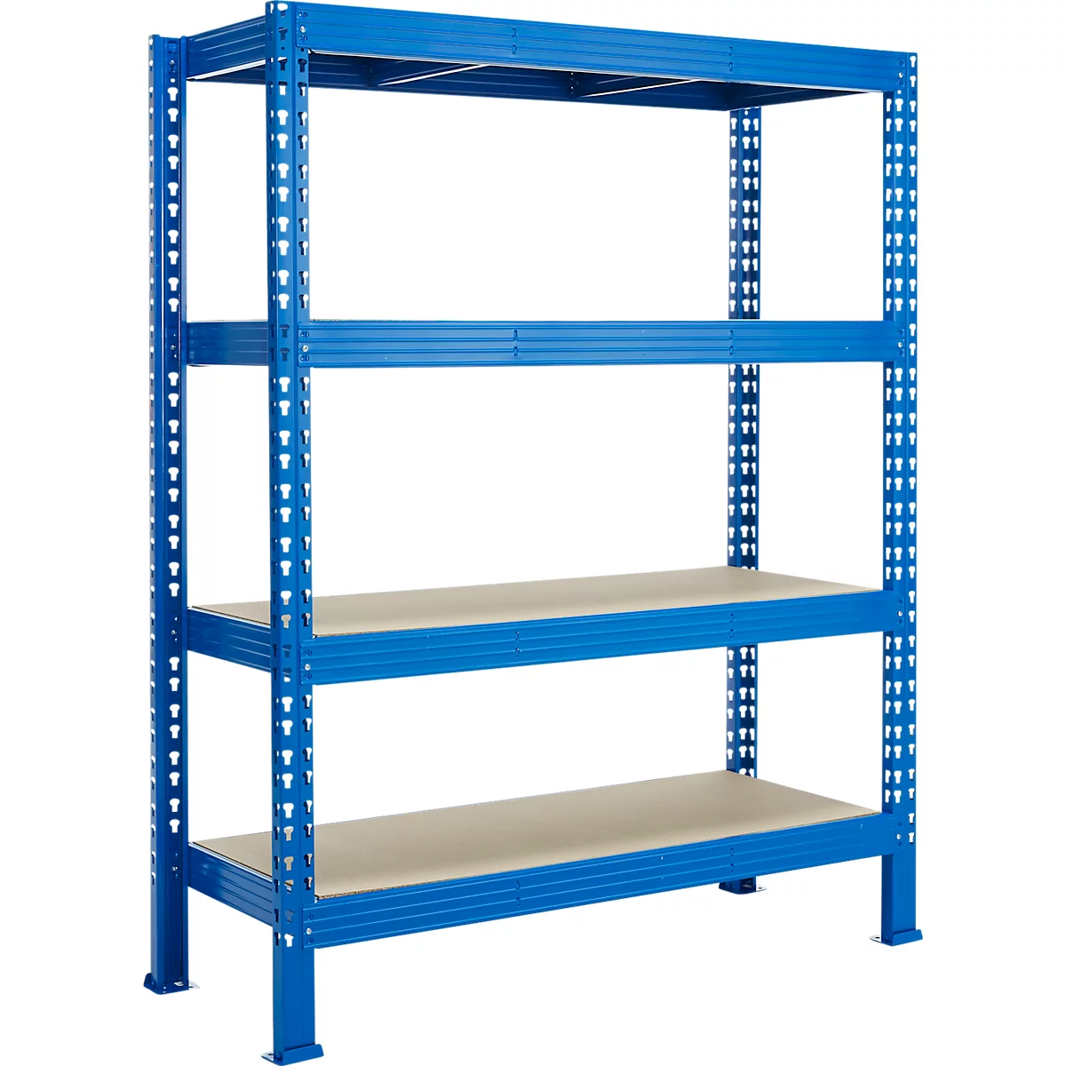 Rayonnage longue portée - module de base - l. 1600 x P 600 x H 2000 mm - 4 étagères - capacité de charge par étagère 500 kg - laqué époxy - bleu ciel RAL 5015