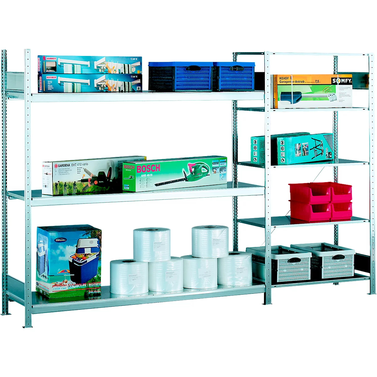 Rayonnage longue portée WS 2000 - l. 1500 x P 400 x H 2000 mm - 3 étagères - capacité de charge par étagère 400 kg- acier -galvanisé