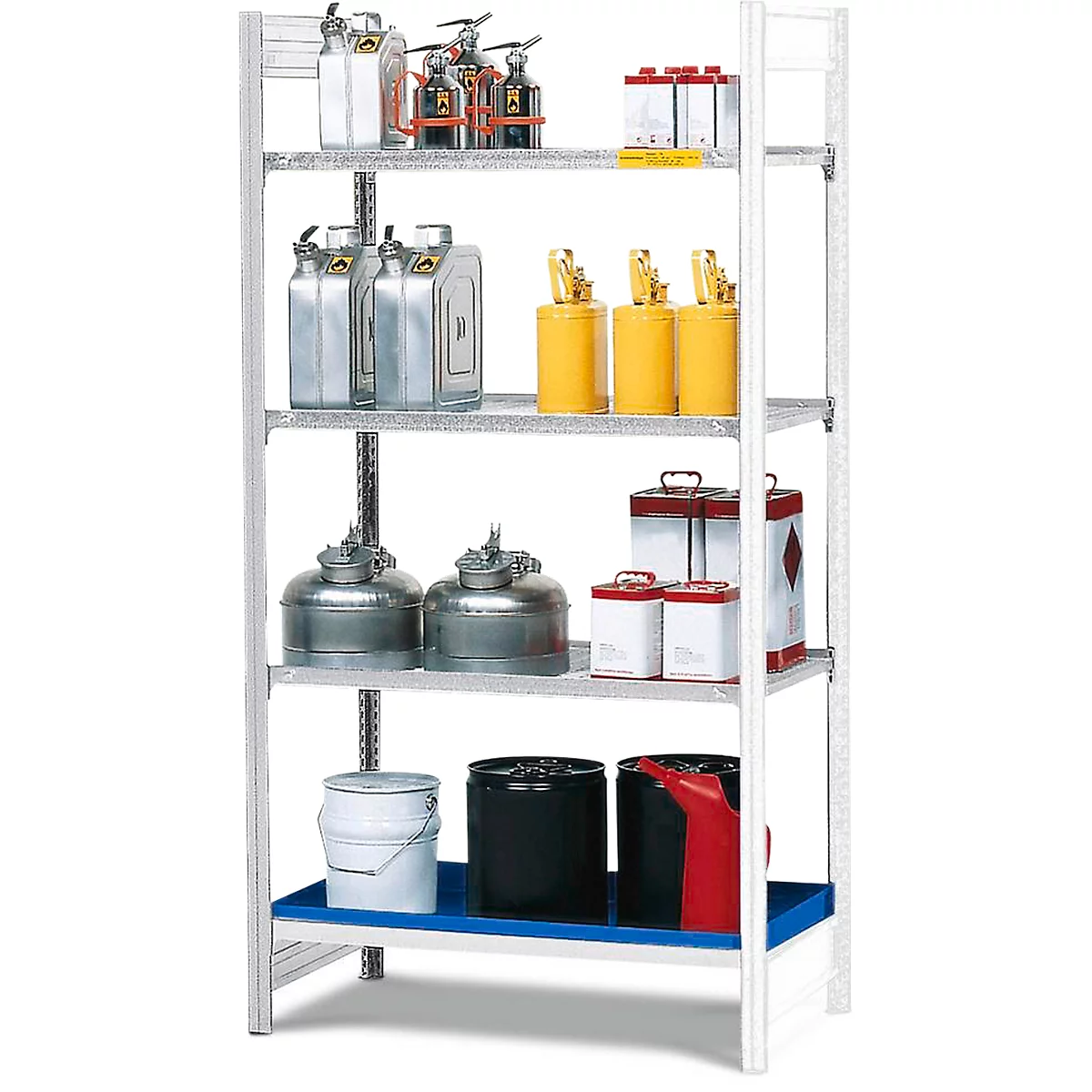 Rayonnage supplémentaire REG 1064 pour le stockage de marchandises dangereuses asecos REG 1064, L 1010 x P 640 x H 2000 mm, avec bac de rétention de 30 l et 3 étagères en treillis métallique