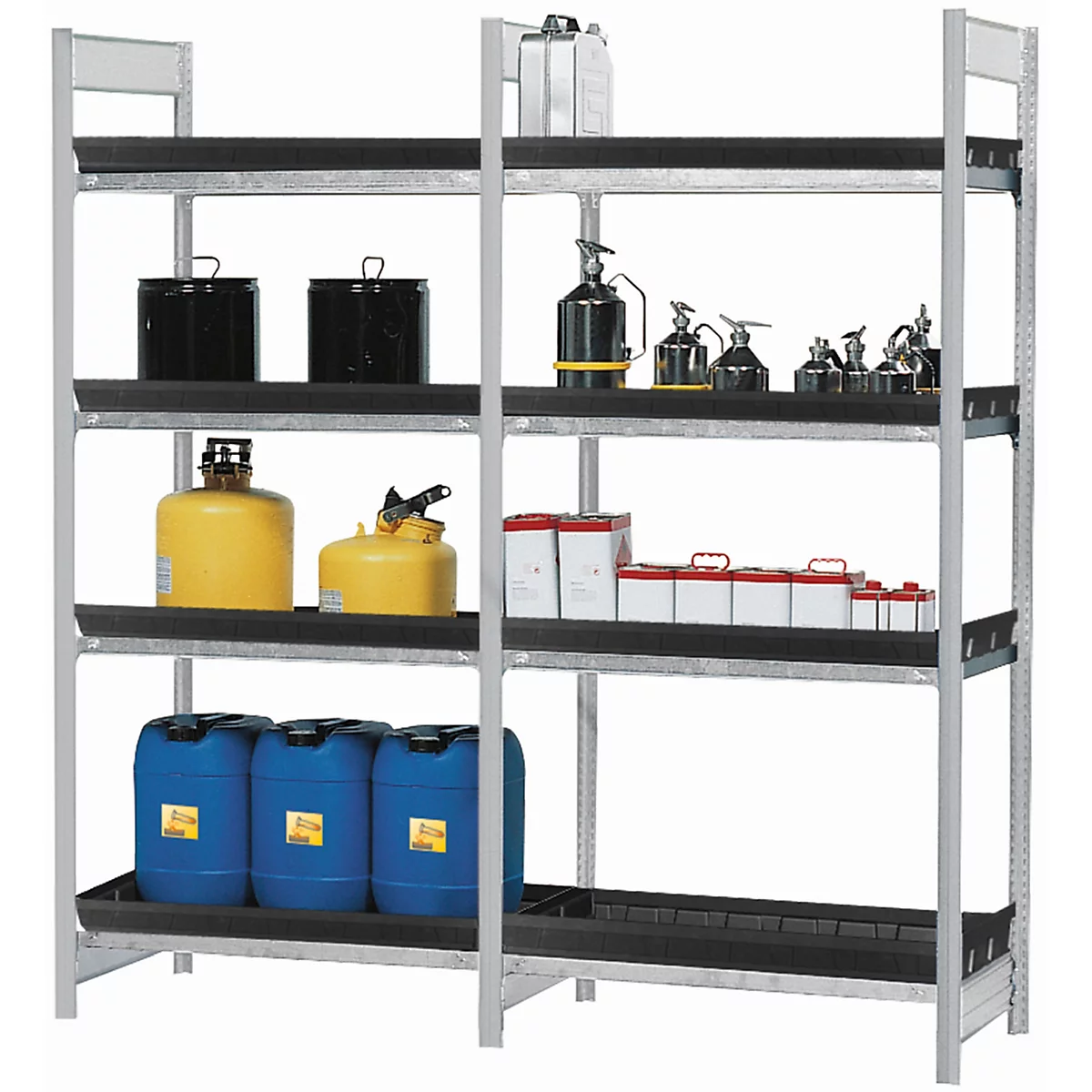 Rayonnage supplémentaire RSW 1064 pour le stockage de produits dangereux asecos RSW 1064, L 1010 x P 640 x H 2000 mm, 4 bacs collecteurs PE de 28 l réglables en hauteur