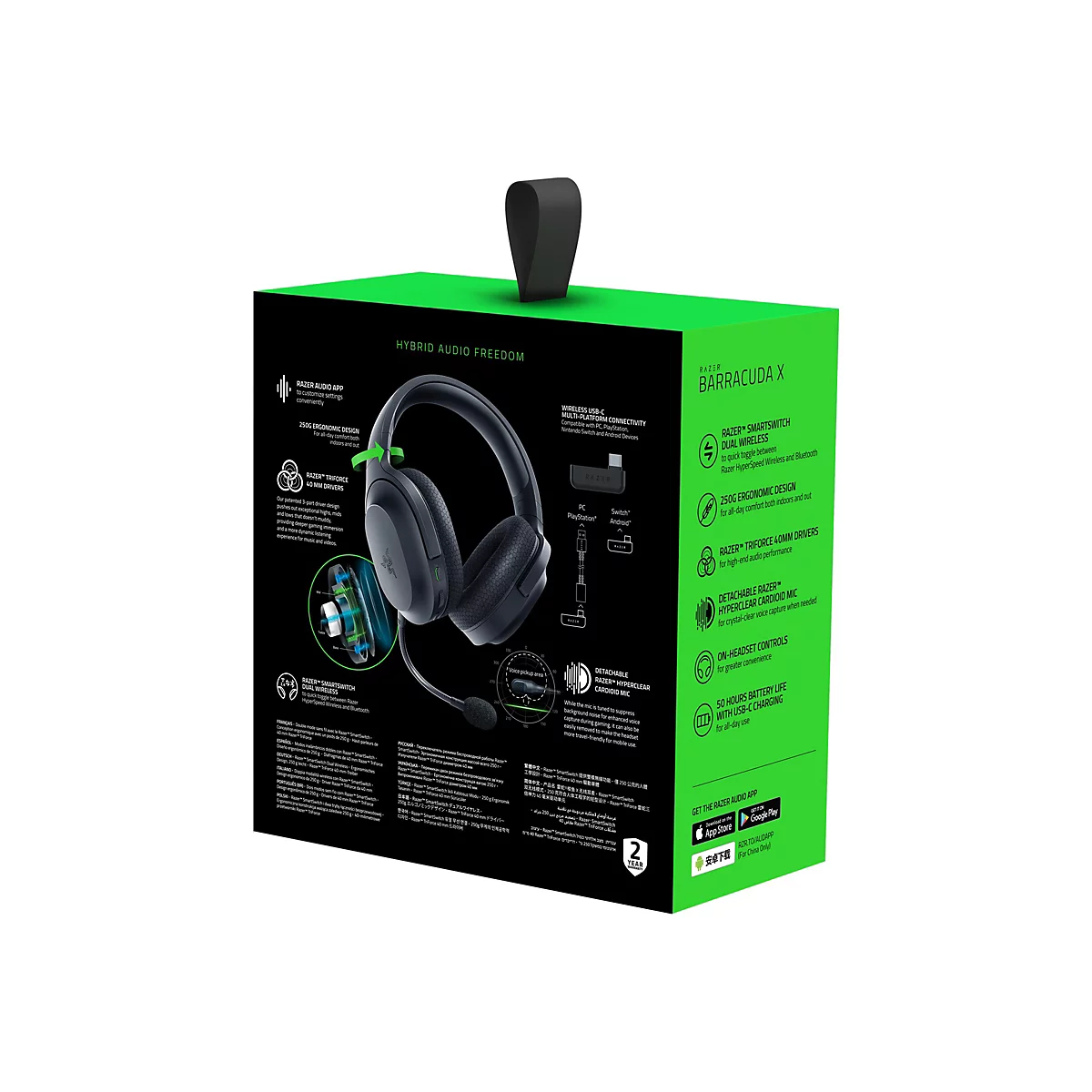 Razer Barracuda X - Headset - ohrumschließend - Bluetooth / 2,4 GHz Funkfrequenz - kabellos, kabelgebunden - 3,5 mm Stecker, USB-C