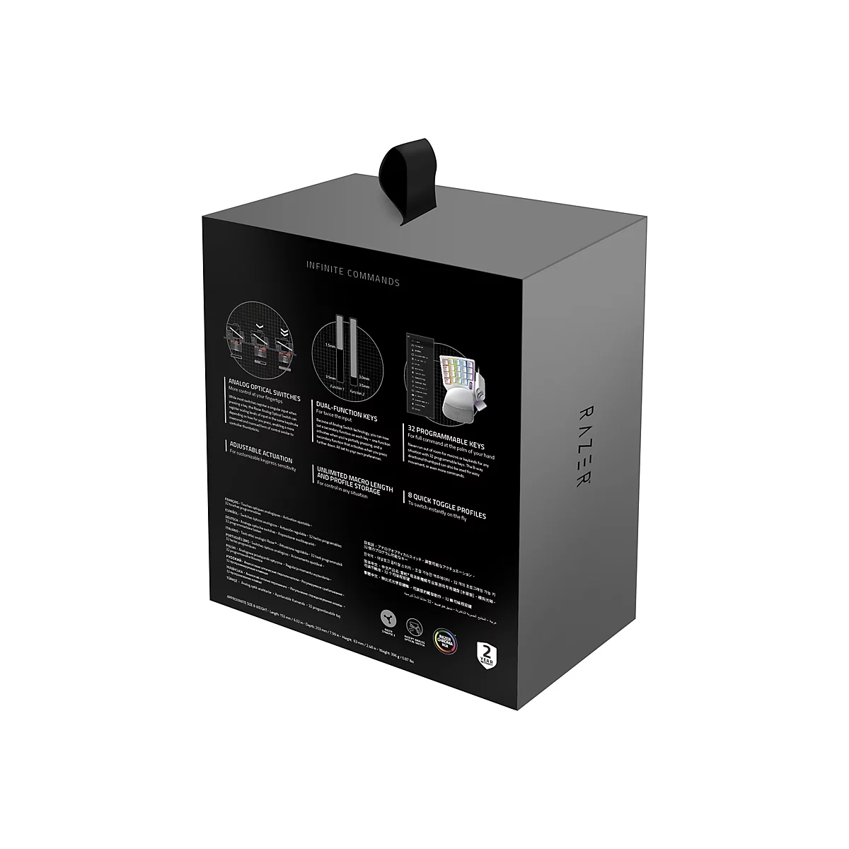 Razer Tartarus Pro - Tastenfeld - mit 8-way directional thumbpad, Scroll-Rädchen, Key-Map-Anzeige, Hyperesponse Daumentaste, Leertaste-Aktuator - hintergrundbeleuchtet - USB - Tastenschalter: Razer Analog Optical Switches