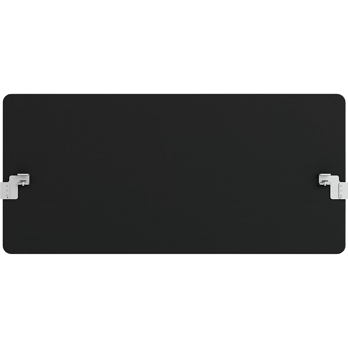 A black rectangular board with rounded corners. On each short side, a white holder.
