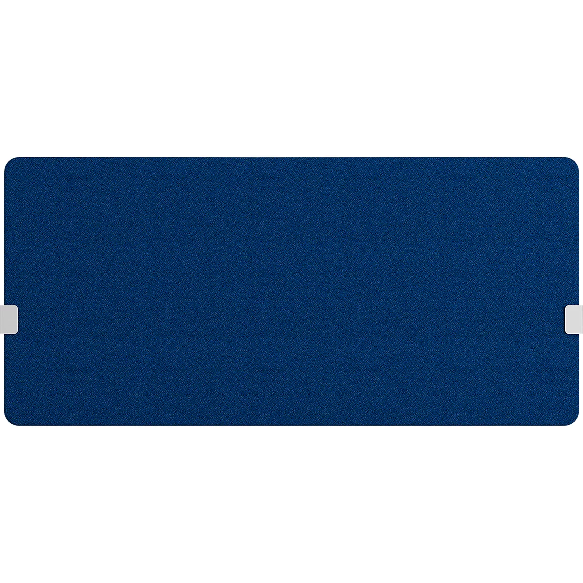 Rectangular dark blue shape with rounded corners and two small, white rectangles on the sides.