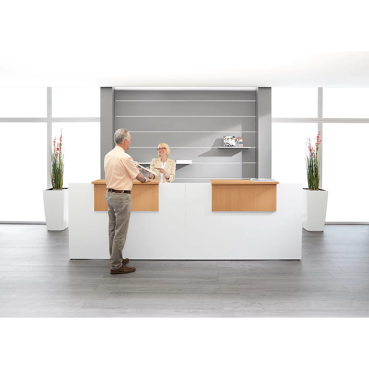 Receptiebalie Come-In - met 2 houten bladen - B 3600 mm -wit en beuken decor
