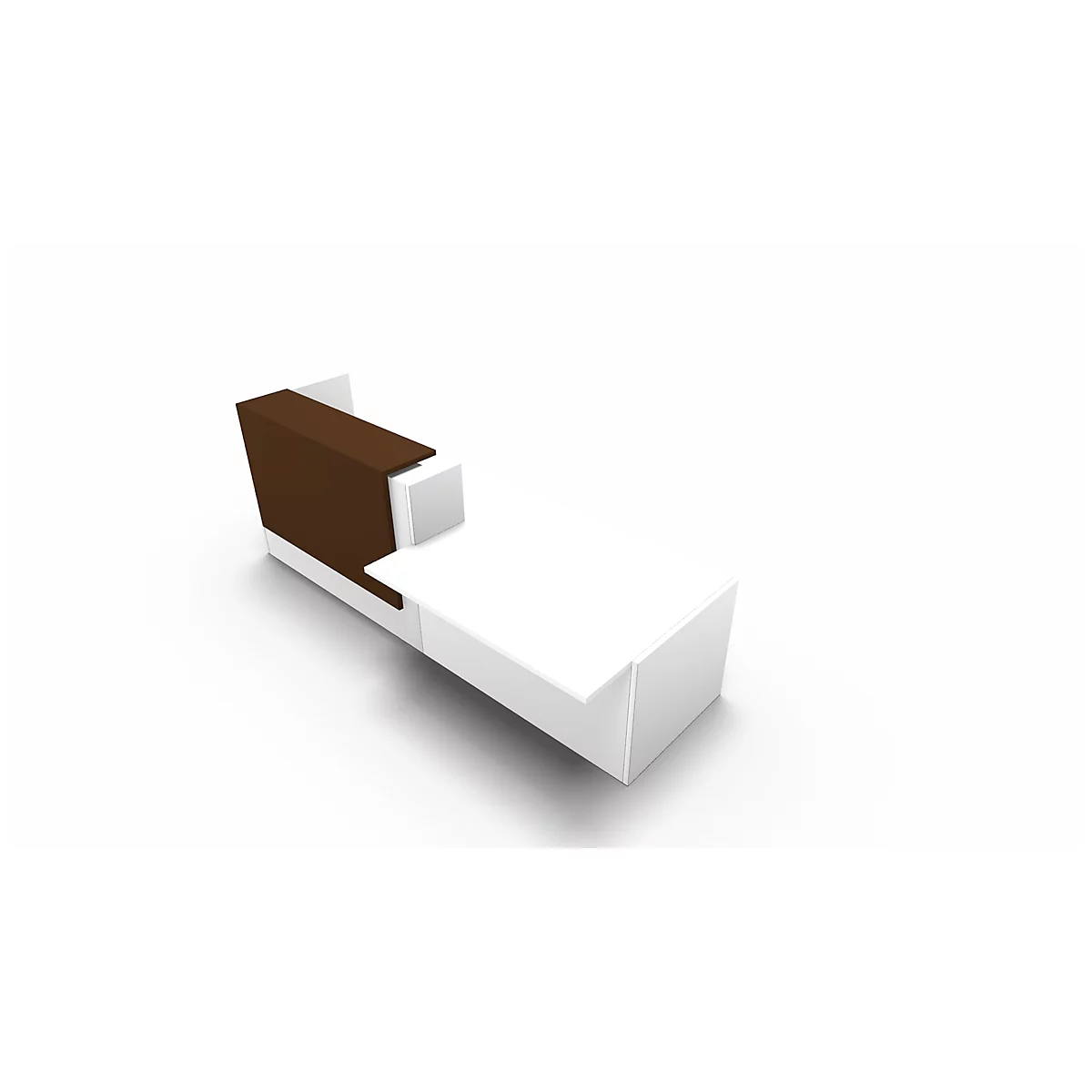 A white and brown piece of furniture, bird's eye view, against a white background.