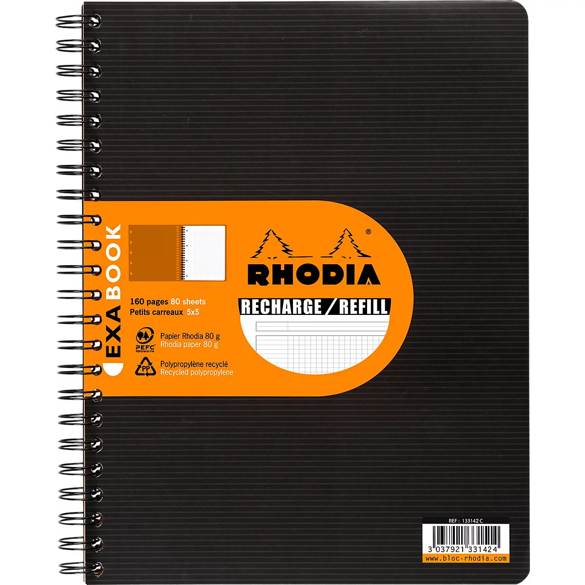Recharge pour ExaBook, DIN A4+, 80 feuilles, 90 g/m², double spirale, quadrillé, avec marge et cadre
