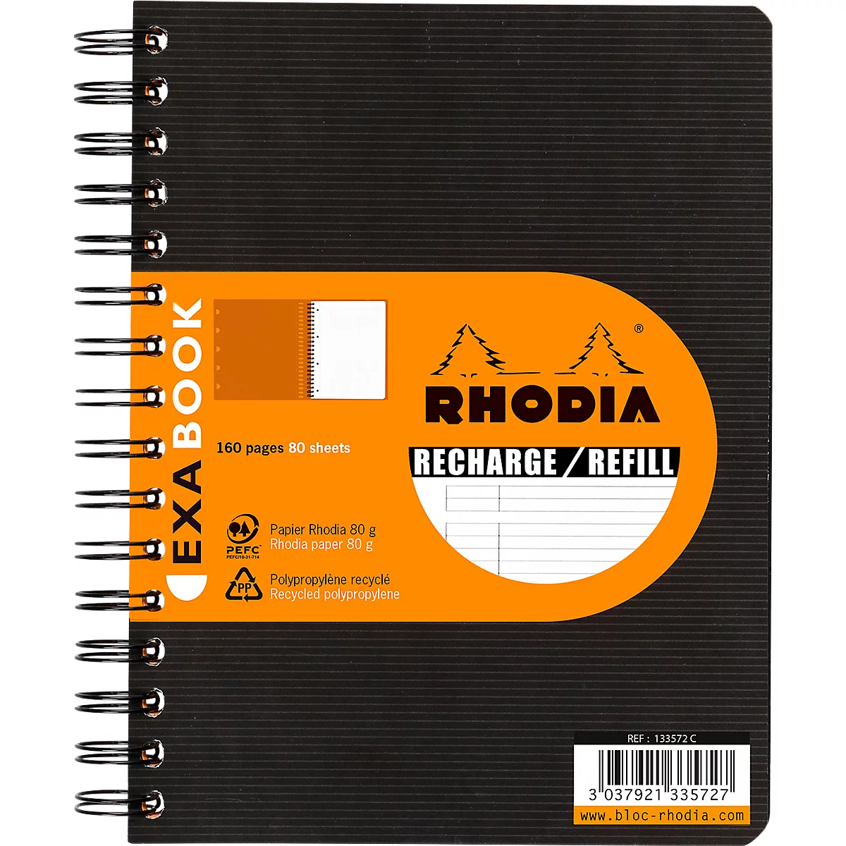 Recharge pour ExaBook, DIN A5+, 80 feuilles, 90 g/m², double spirale, ligné, avec marge et cadre
