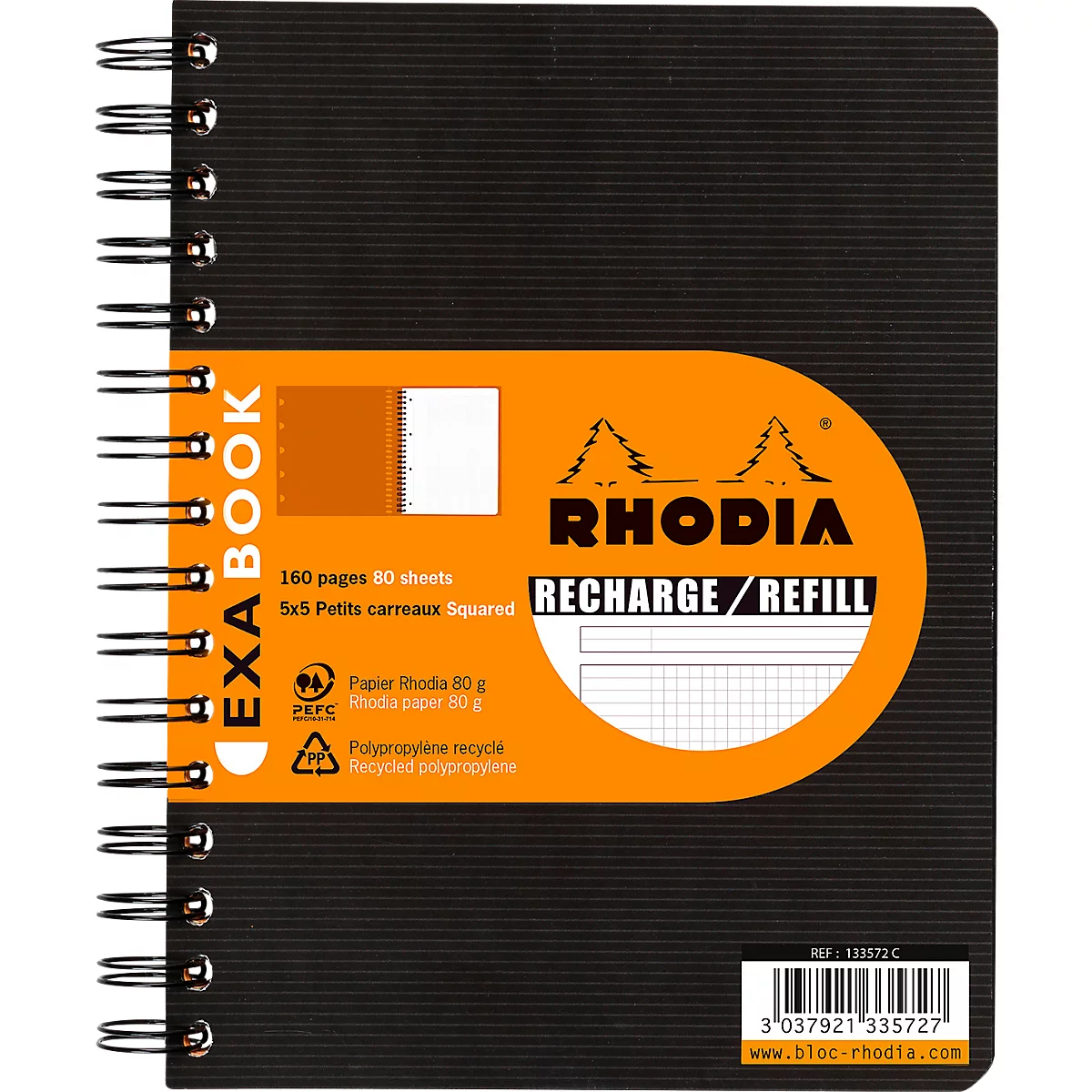 Recharge pour ExaBook, DIN A5+, 80 feuilles, 90 g/m², double spirale, quadrillé, avec marge et cadre