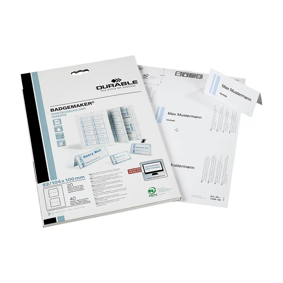 Recharges pour porte-noms de table, 52/104x100 mm, 40 p.