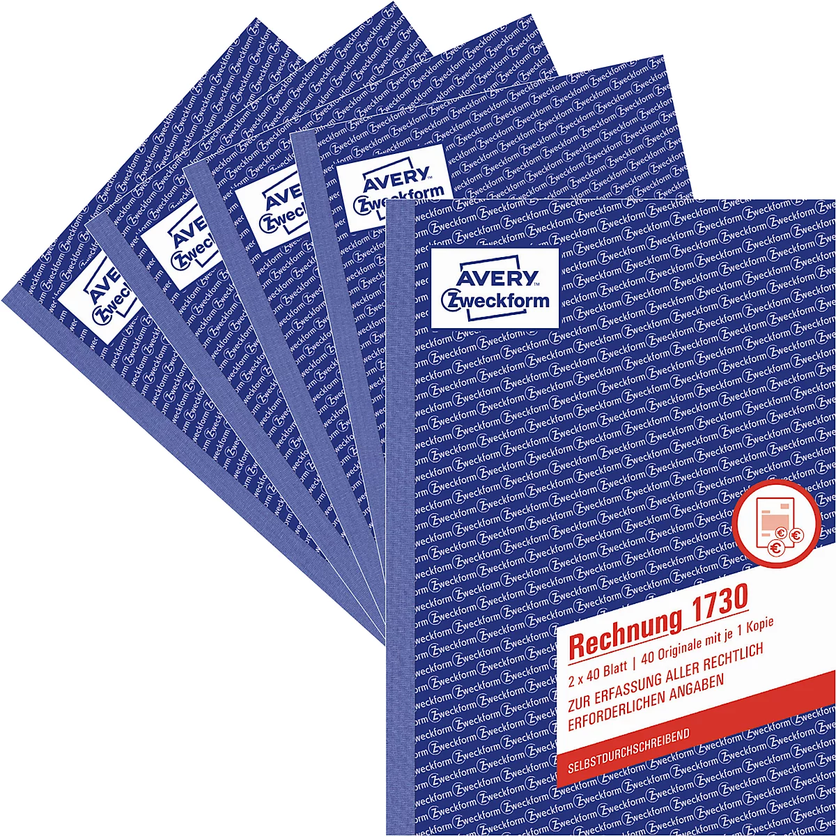 Rechnung Avery Zweckform 1730-5, Format A5, 5 Bücher mit jeweils 2 x 40 Blatt, FSC®-Papier, weiß/gelb