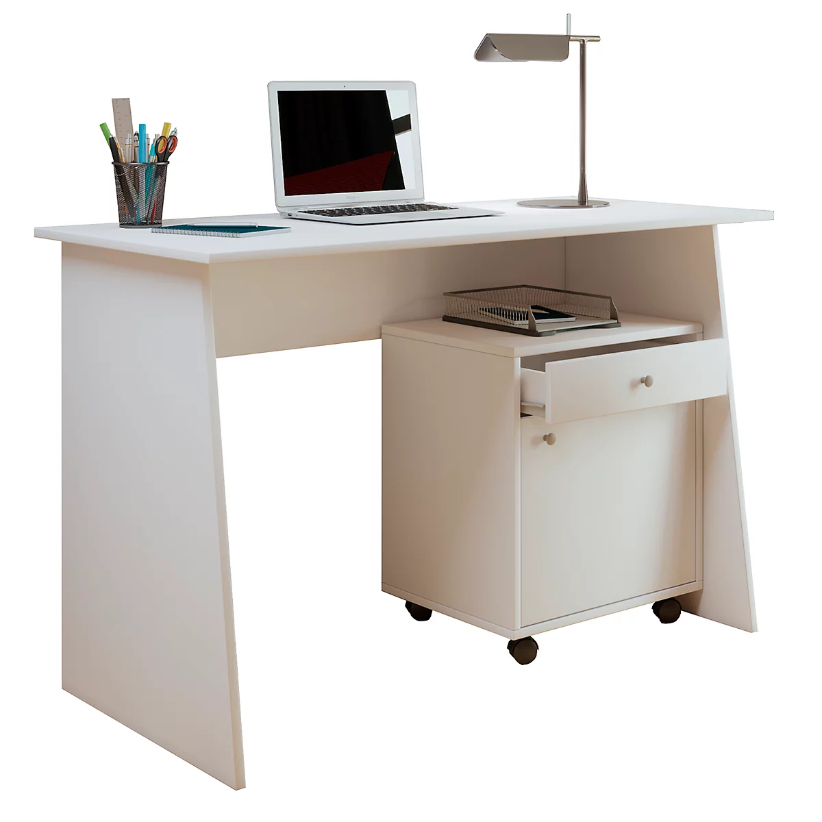 Rechthoekige bureautafel, afgeschuinde zijpanelen, B 1100 x D 500 x H 740 mm, wit