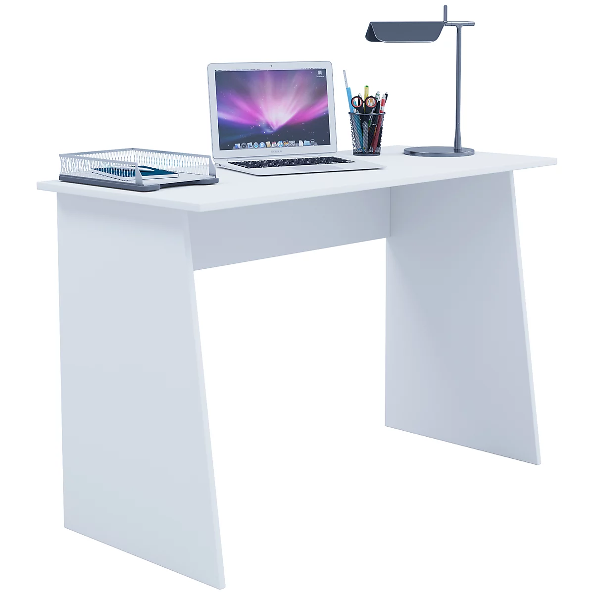 Rechthoekige bureautafel, afgeschuinde zijpanelen, B 1100 x D 500 x H 740 mm, wit