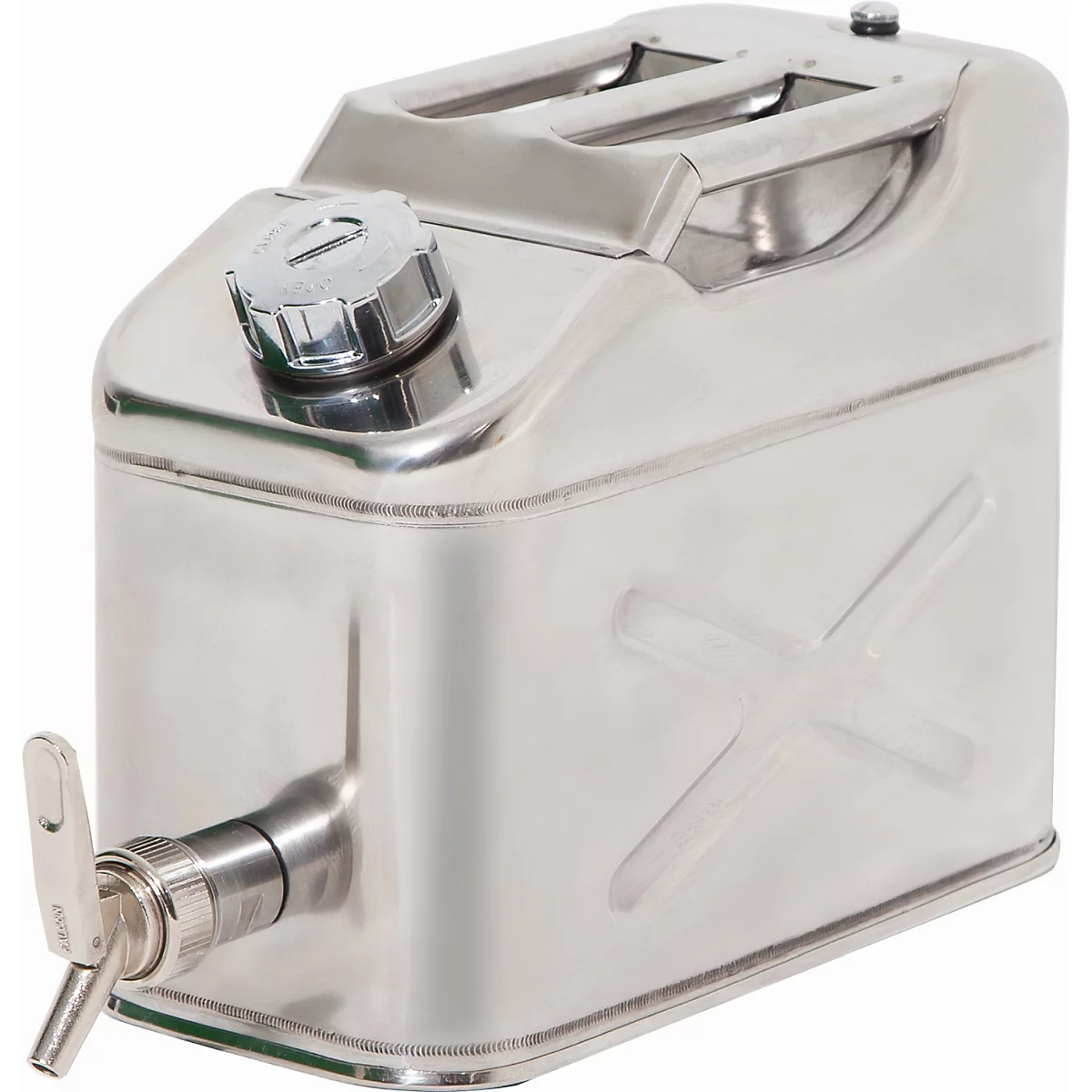 Récipient de sécurité, acier inoxydable 1.4301 poli, 10 l, L 170 x P 445 x H 280 mm, bouchon à vis, soupape de ventilation