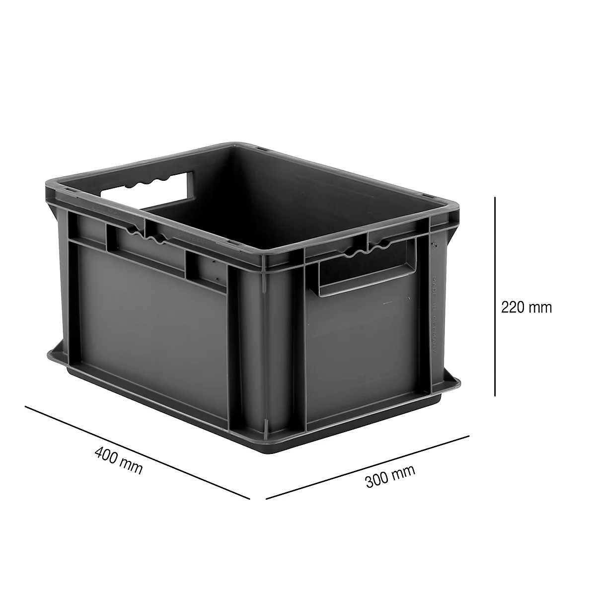 Recipiente con dimensiones norma europea serie EF 4220, capacidad 20,4 l, asidero, gris hierro