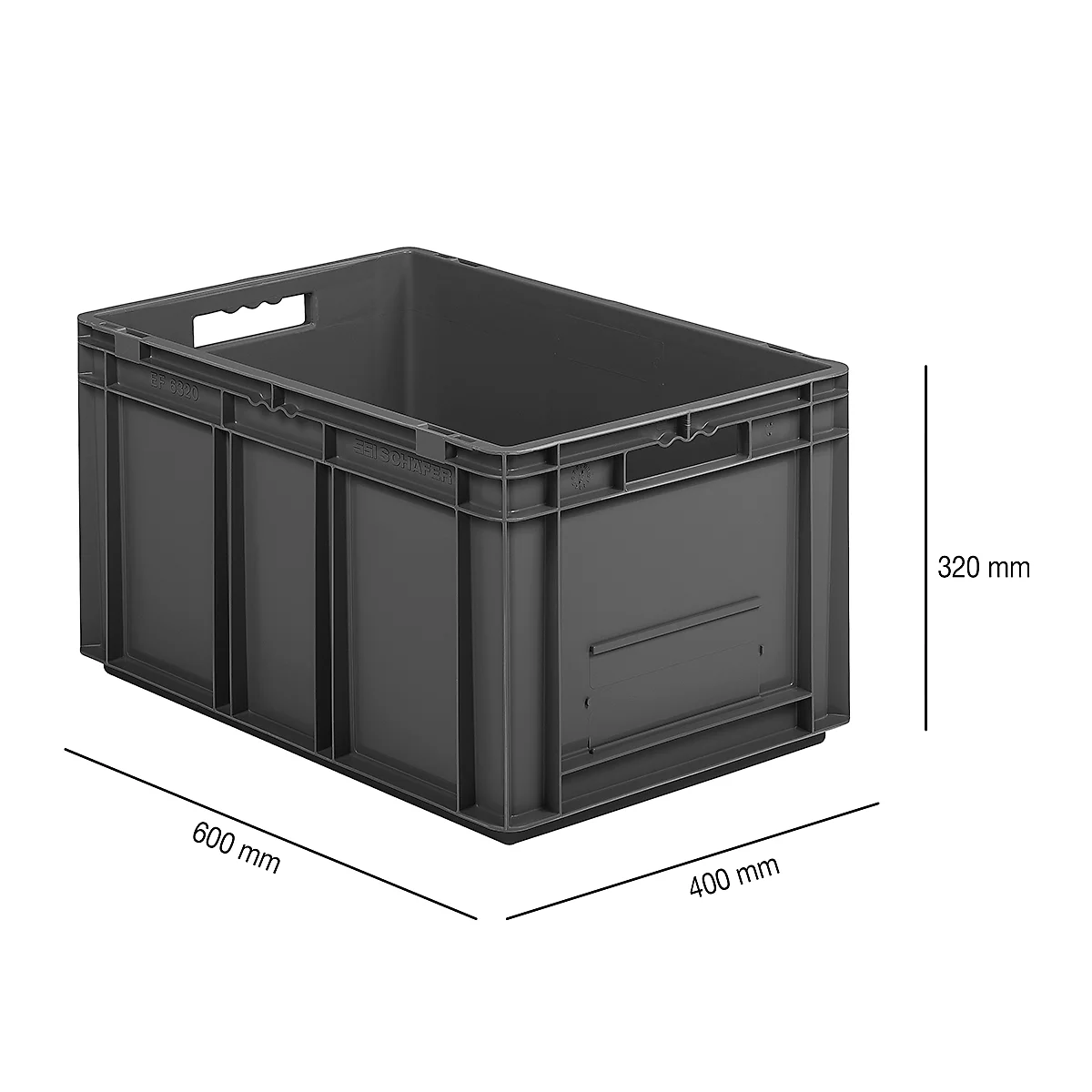 Recipiente con dimensiones norma europea serie EF 6320, capacidad 63,7 l, asidero, gris hierro