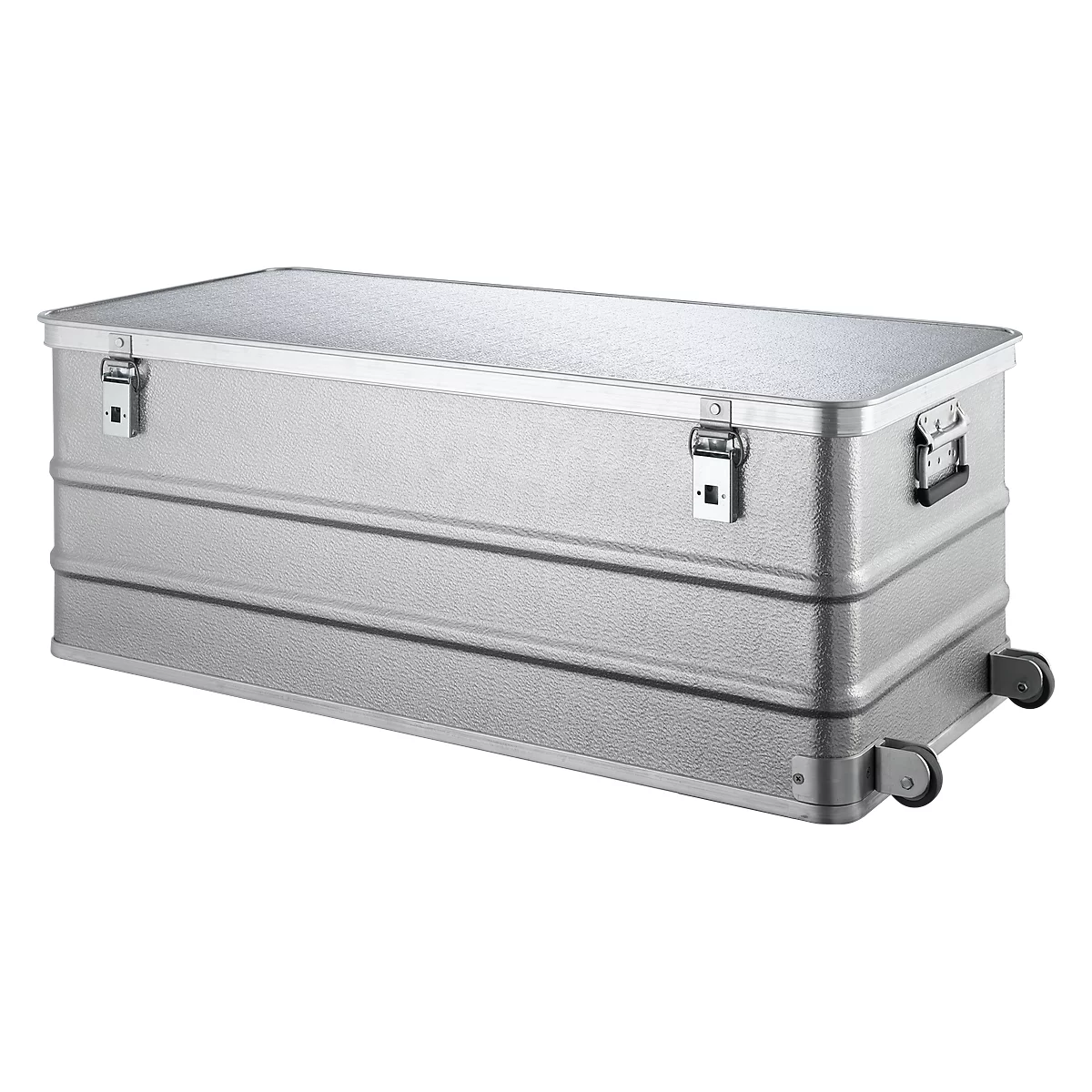 Recipiente rectangular con ruedas, decoración en aluminio, 150 l