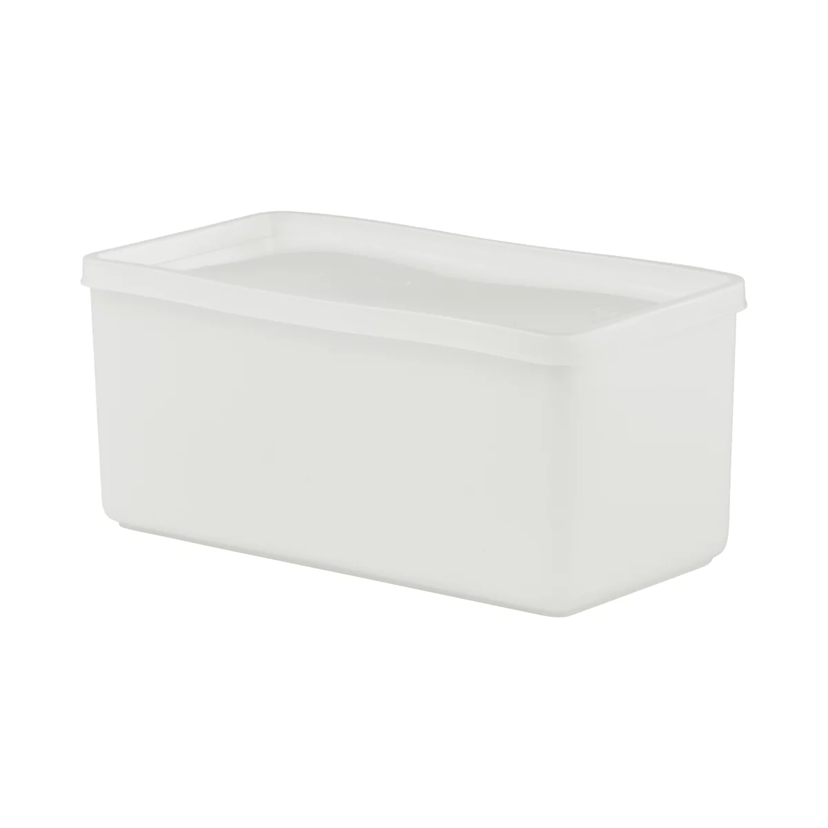 A rectangular, white storage box with a lid, isolated against a white background.