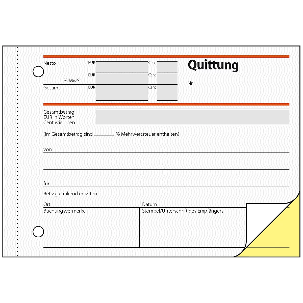 Reçus avec TVA SD021 sigel®, format A6 paysage, 2 x 40 feuilles, papier autocopiant