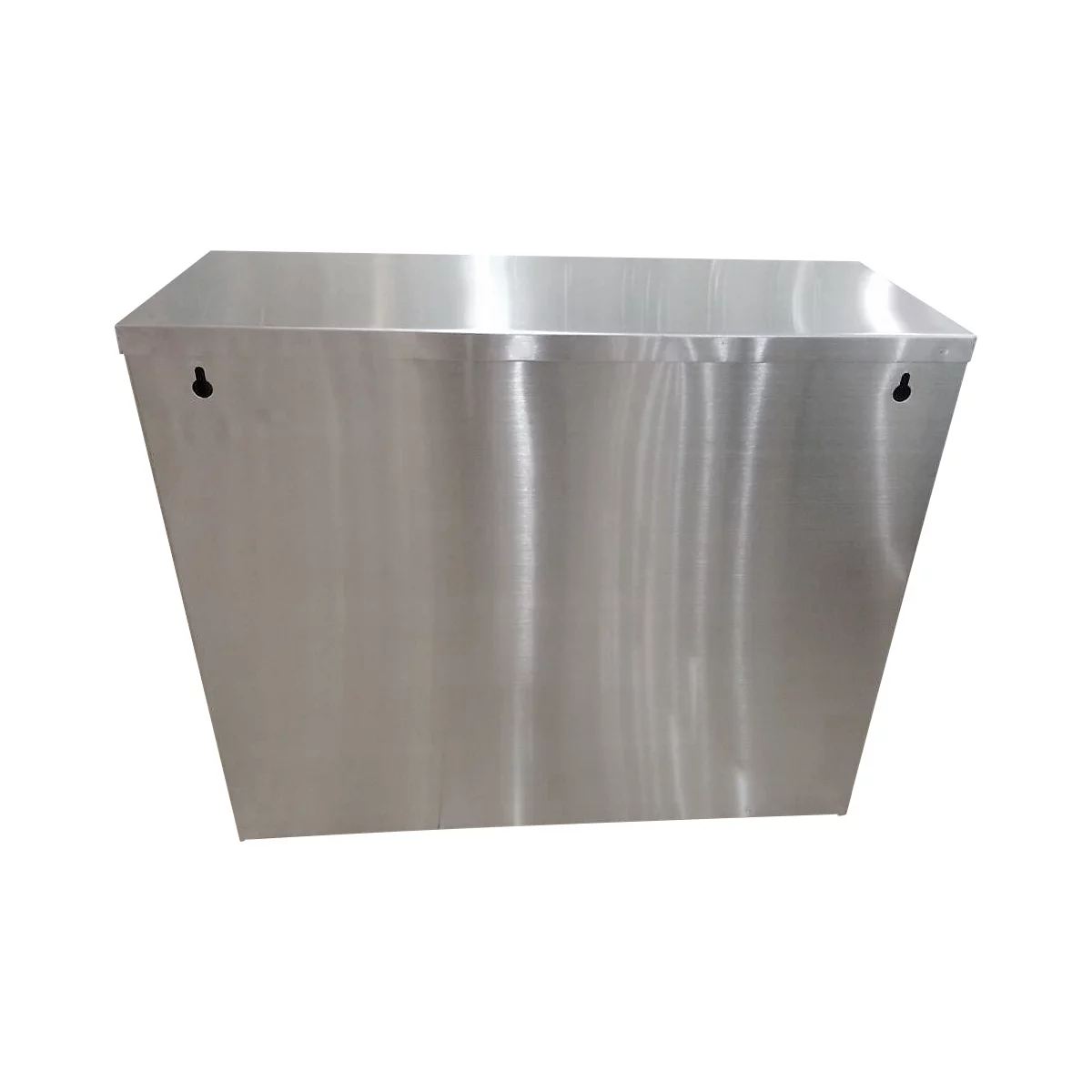 Stainless steel wall mailbox. Two black holes for wall mounting.
