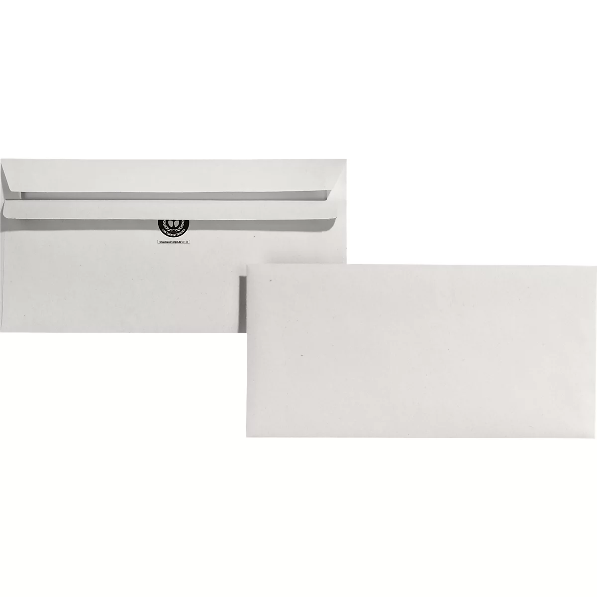 Two white envelopes, one opened, the other closed, are lying next to each other.