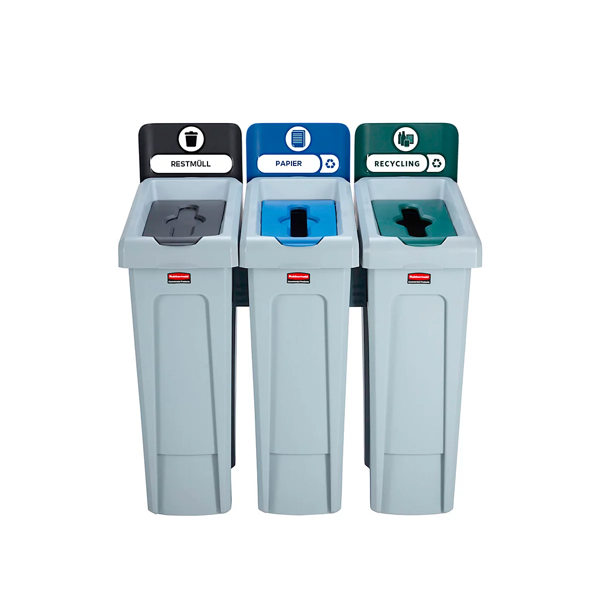 Recycleerbare afvalverzamelaars Rubbermaid® SLIM JIM®, 3 x 87 l, voor papier/glas/restafval, klemgrepen &amp; ventilatiekanalen, B 914,4 x D 546,1 x H 1022,4 mm