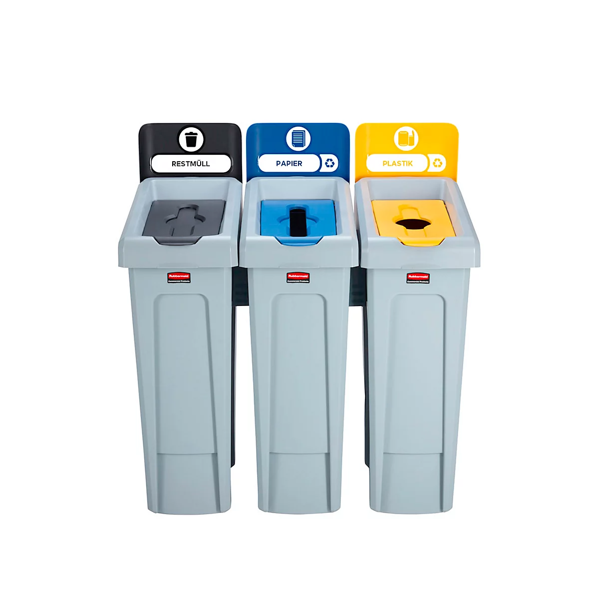 Recycleerbare afvalverzamelaars Rubbermaid® SLIM JIM®, 3 x 87 l, voor papier/kunststof/restafval, klemgrepen &amp; ventilatiekanalen, B 914,4 x D 546,1 x H 1022,4 mm