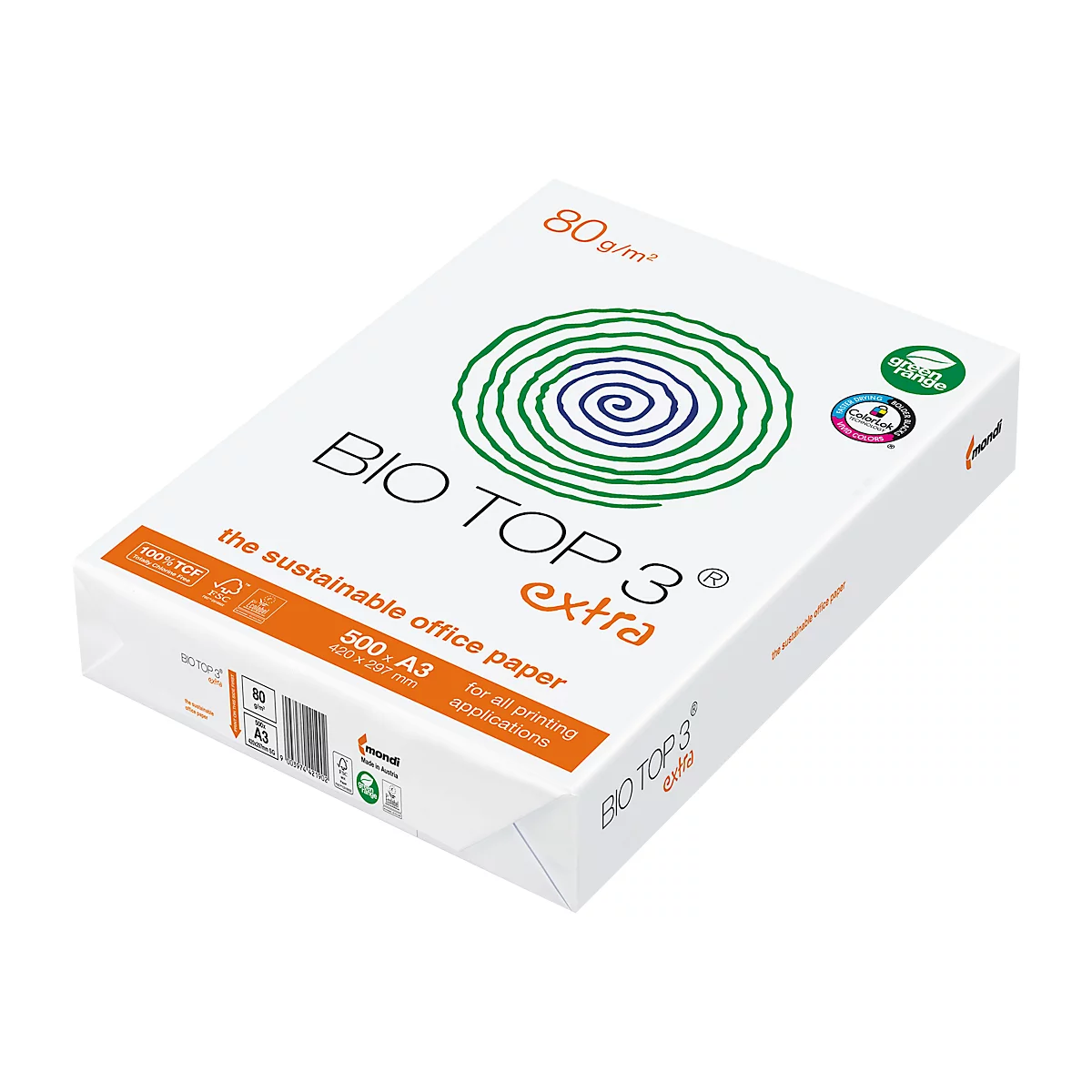 Recyclingpapier Mondi BioTop 3, DIN A3, 80 g/m², naturweiß