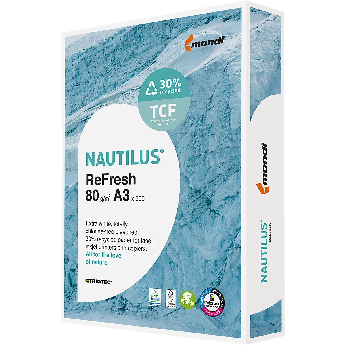 Recyclingpapier Nautilus ReFresh, DIN A3, 80 g/m², naturweiß