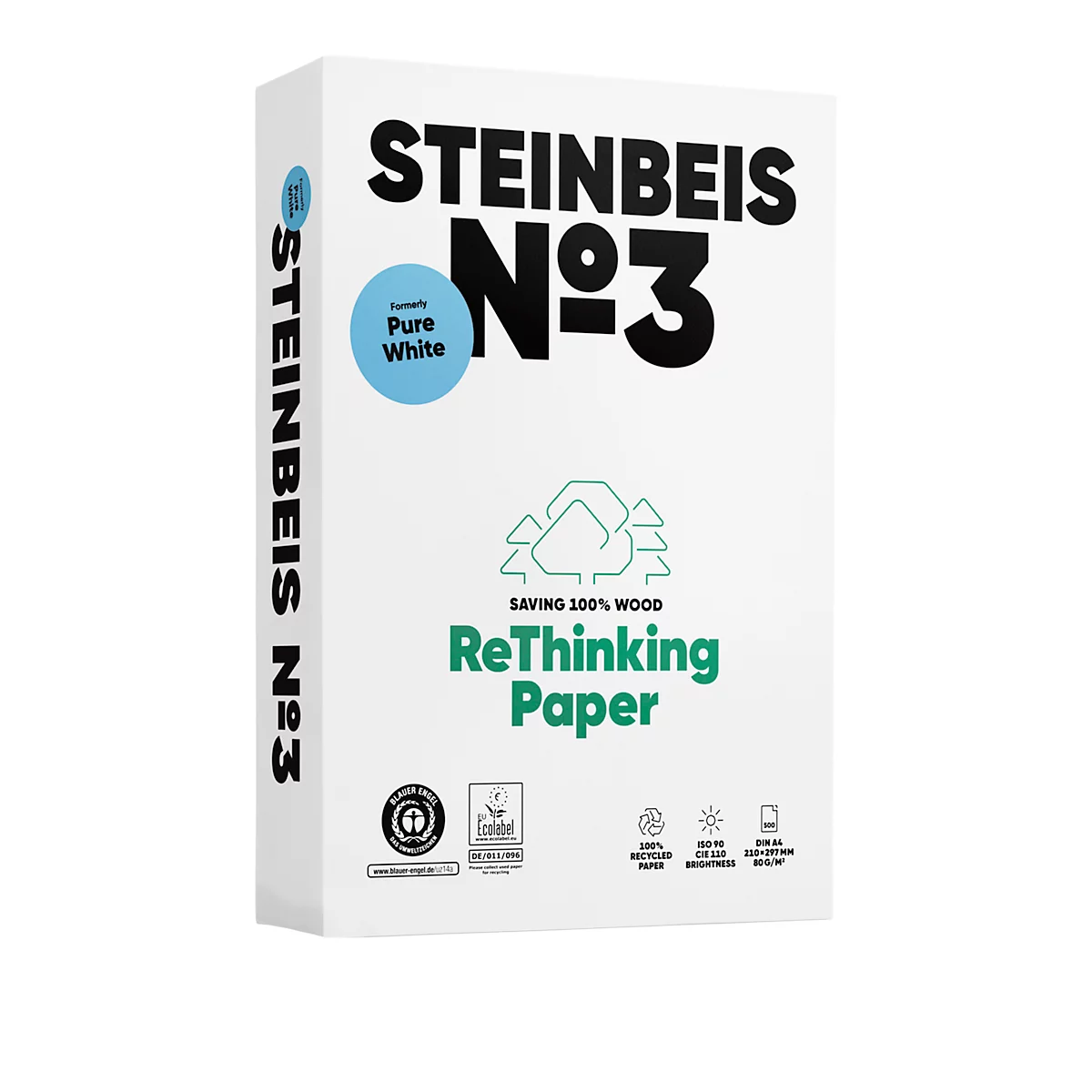 Recyclingpapier Steinbeis №3, DIN A4, 80 g/m², naturweiß, 1 Karton = 5 x 500 Blatt