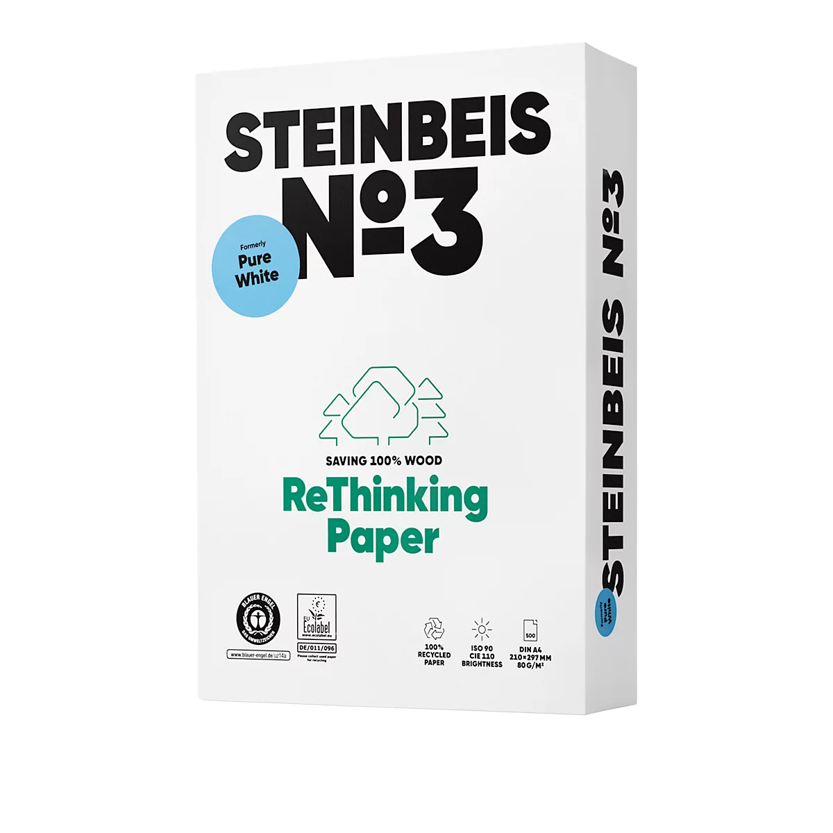 Recyclingpapier Steinbeis №3, DIN A4, 80 g/m², natuurlijk wit, 1 karton = 5 x 500 vellen