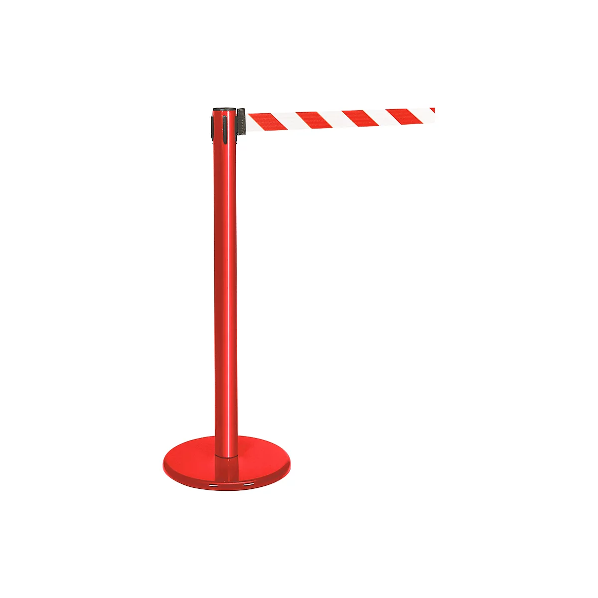 Red stanchion with a red and white striped band.