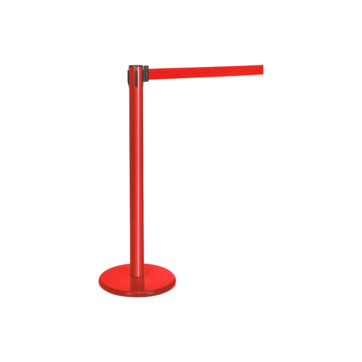 Red stanchion with a red band extending to the right.