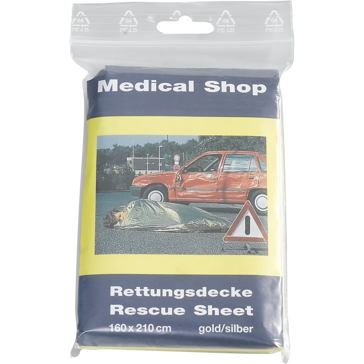 Reddingsdeken Medical Shop, L 2000 x B 1600 mm, aluminium-verdampte polyesterfolie, goud-zilver