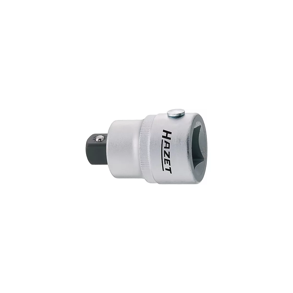 Silberfarbener HAZET-Adapter für Werkzeug, mit quadratischem und sechseckigem Ende.