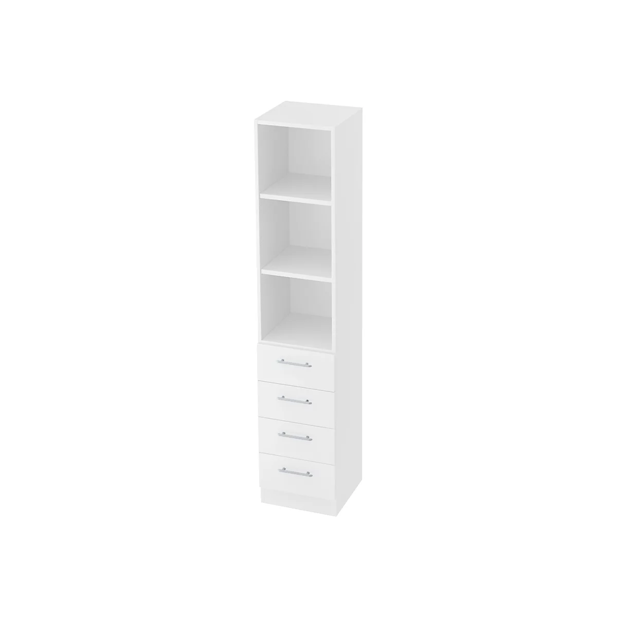 Regal 5 OH, 2 Böden, 4 Schubladen, Metall-Teleskopauszug, B 406 mm, weiß/weiß