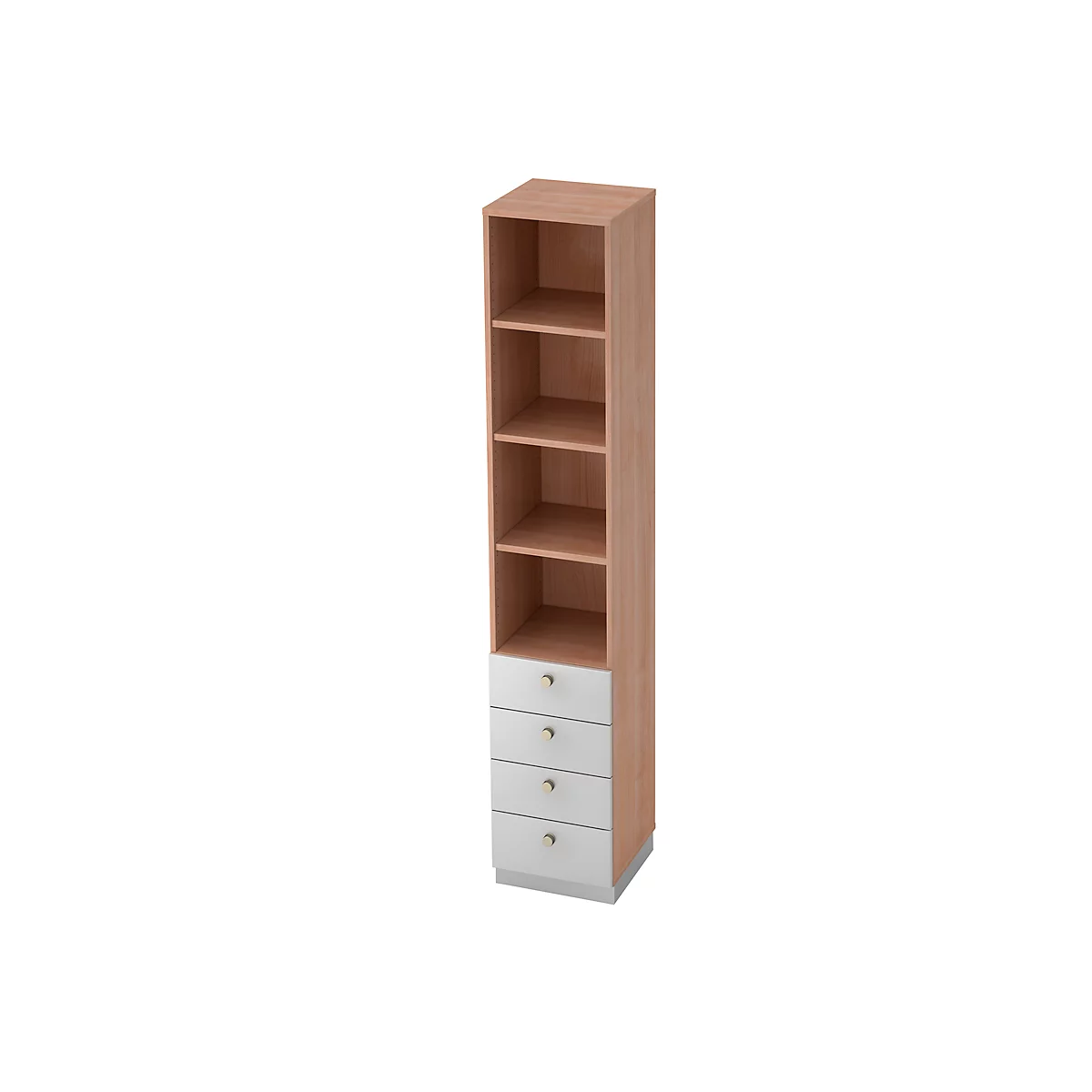Regal mit 4 Schubladen, B 400 x T 420 x H 2200 mm, Nussbaum-Dekor/silber