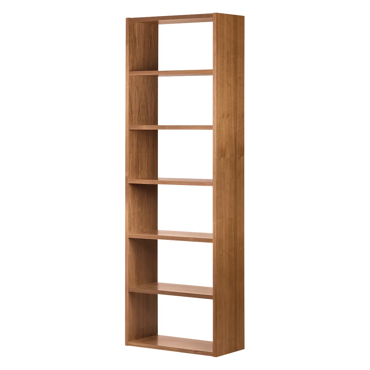 Regal Pombal, 6 Ordnerhöhen, erweiterbar, Spanplatte, B 740 x T 340 x H 2240 mm, Nussbaum