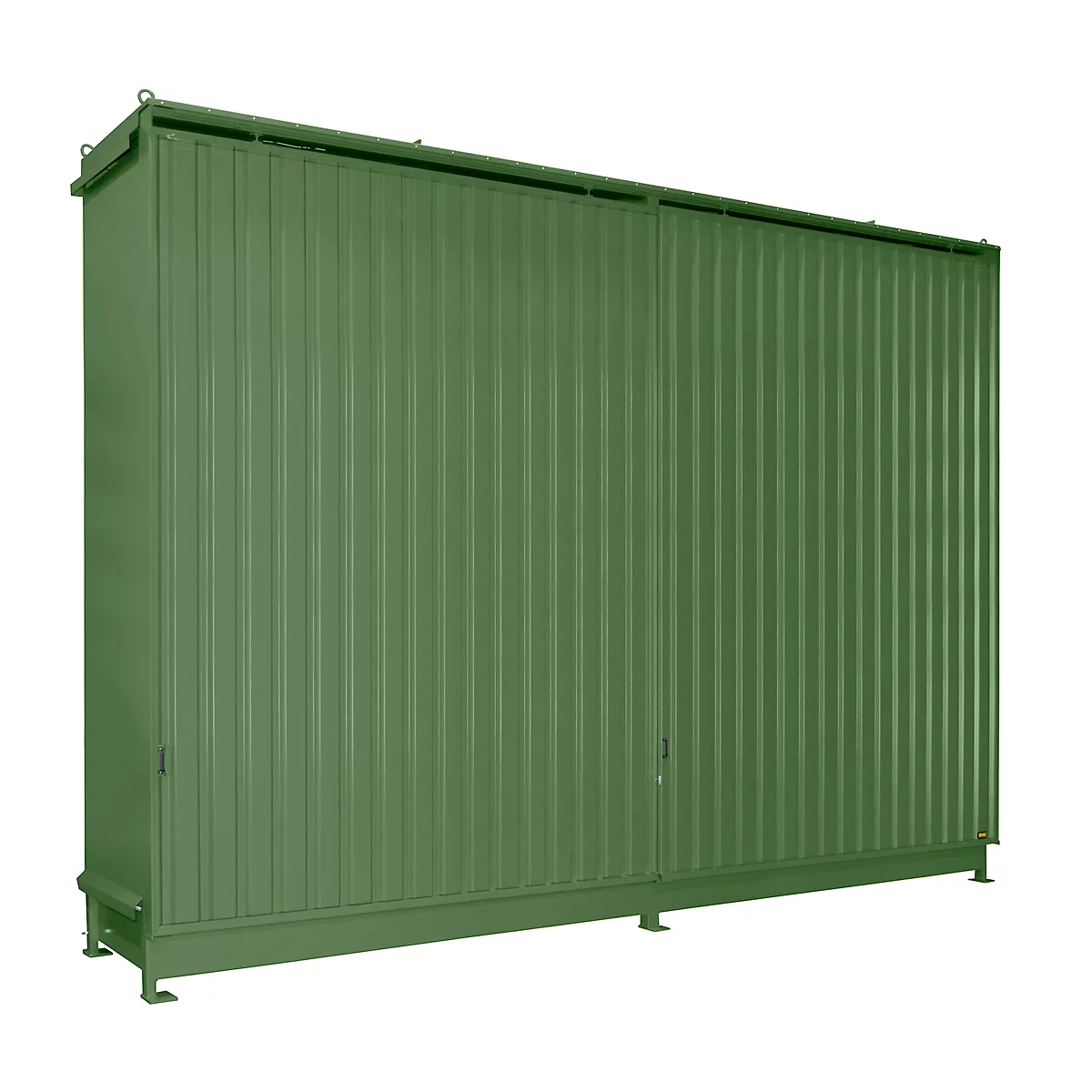 Regalcontainer BAUER CEN 65-3 IBC, Stahl, Schiebetor, B 7200 x T 1600 x H 4965 mm, grün