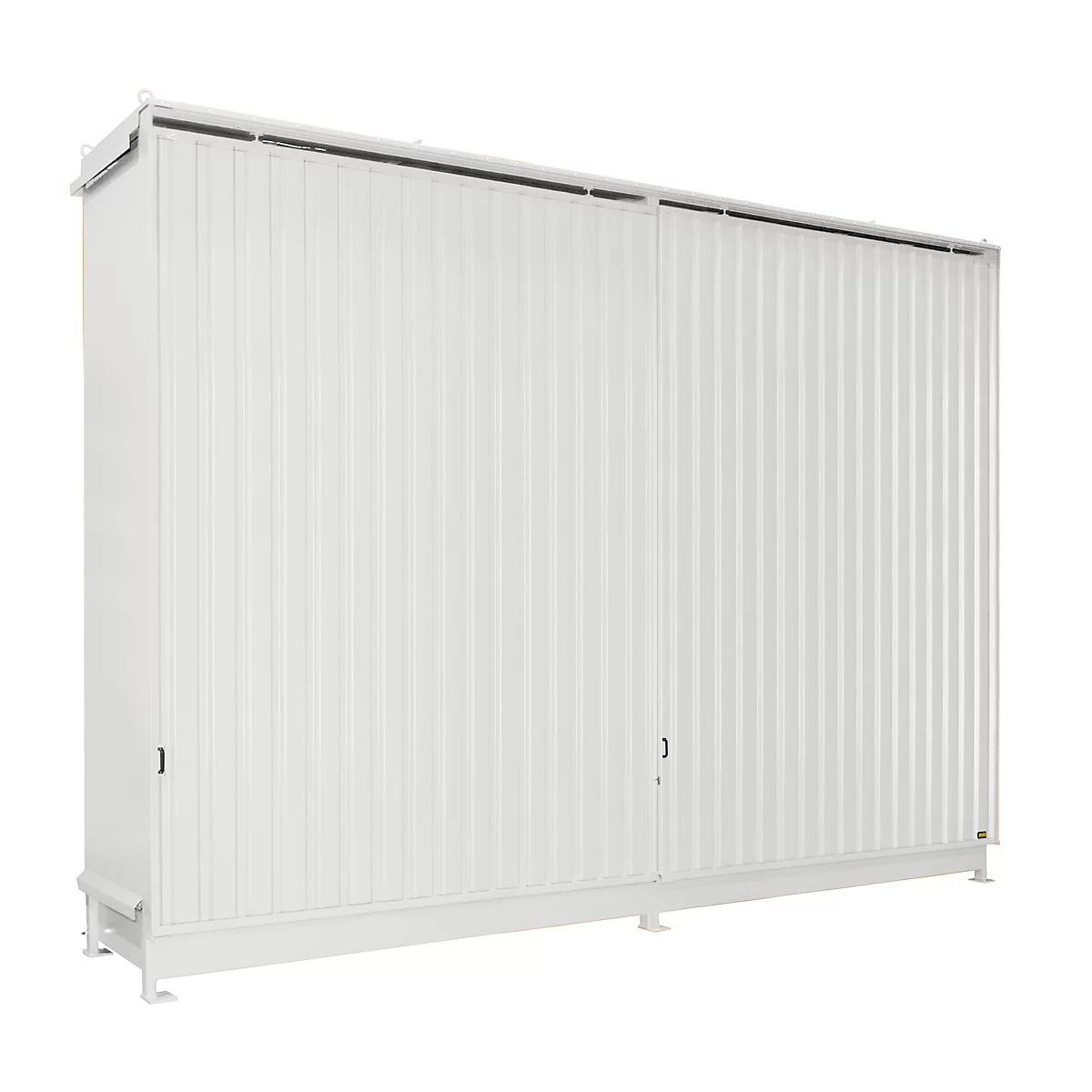 Regalcontainer BAUER CEN 65-3 IBC, Stahl, Schiebetor, B 7200 x T 1600 x H 4965 mm, weiß