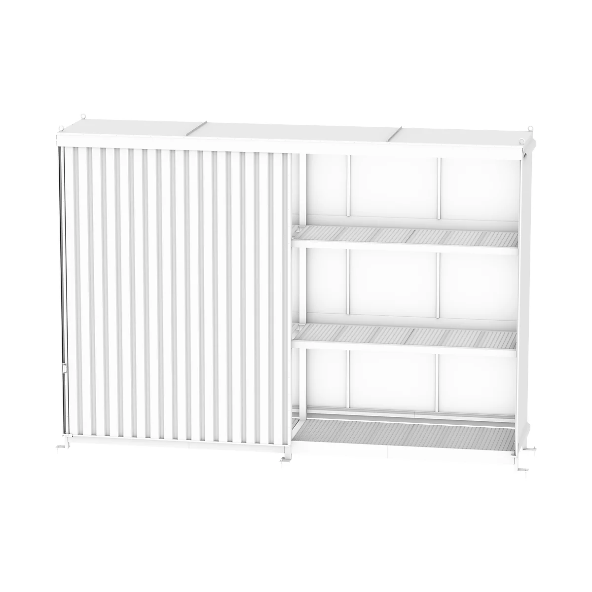 Regalcontainer Bauer Typ CEN 59-3 IBC, 3 Fachebenen, Schiebetor, 2000 l, B 6540 x T 1600 x H 5015 mm, gelborange RAL 2000