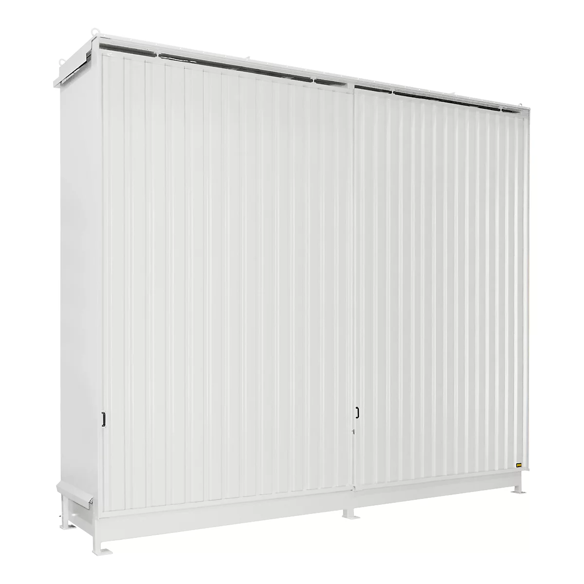 Regalcontainer Bauer Typ CEN 59-3 IBC, 3 Fachebenen, Schiebetor, 2000 l, B 6540 x T 1600 x H 5015 mm, grauweiß RAL 9002