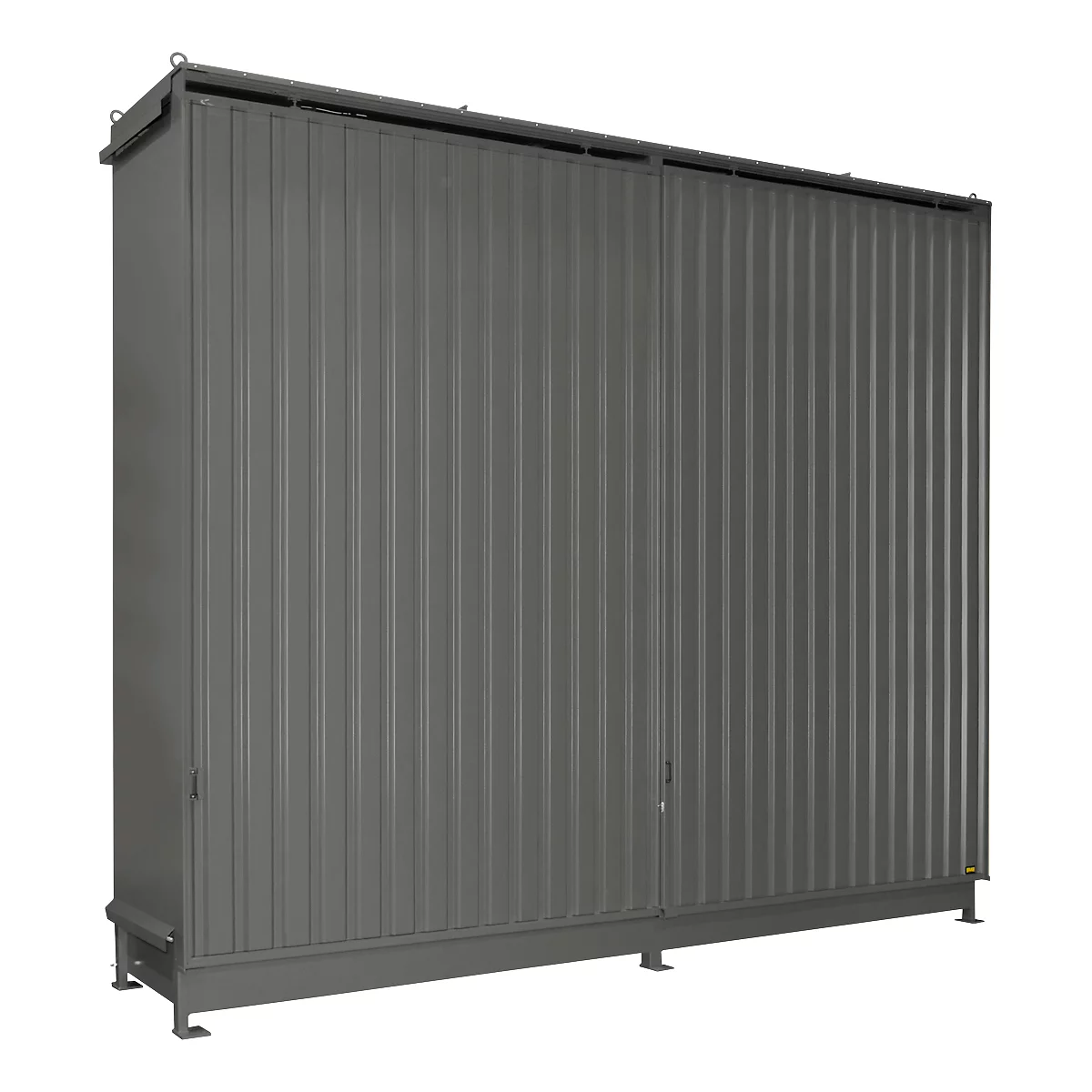 Regalcontainer Bauer Typ CEN 59-3 IBC, 3 Fachebenen, Schiebetor, 2000 l, B 6540 x T 1600 x H 5015 mm, mausgrau RAL 7005