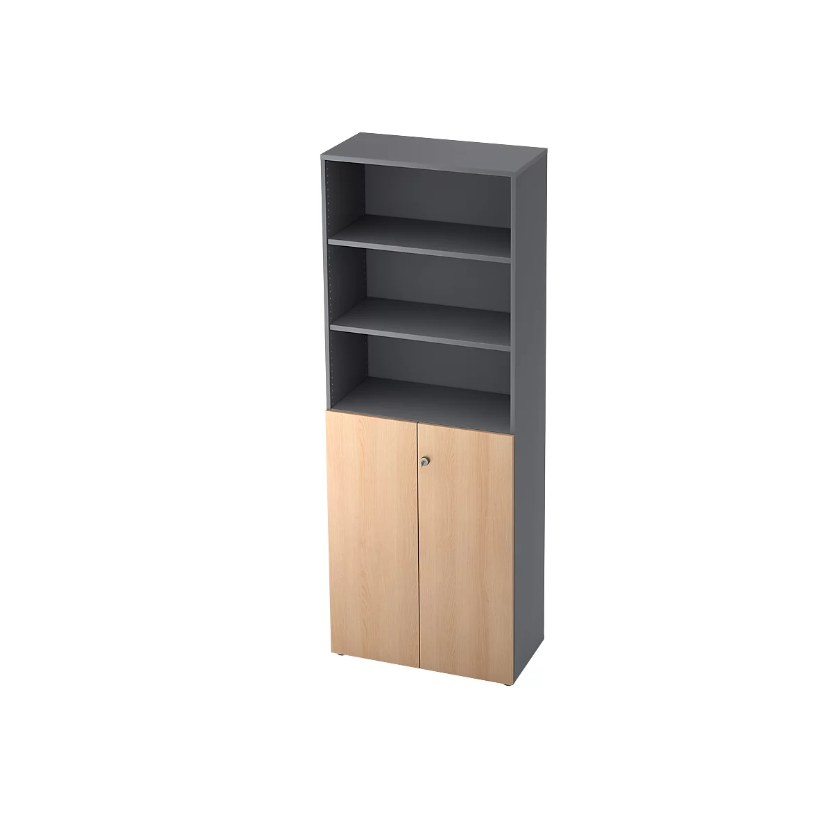 Regalschrank TOPAS LINE, 3 OH Regal/3 OH Türen, graphit/Eiche