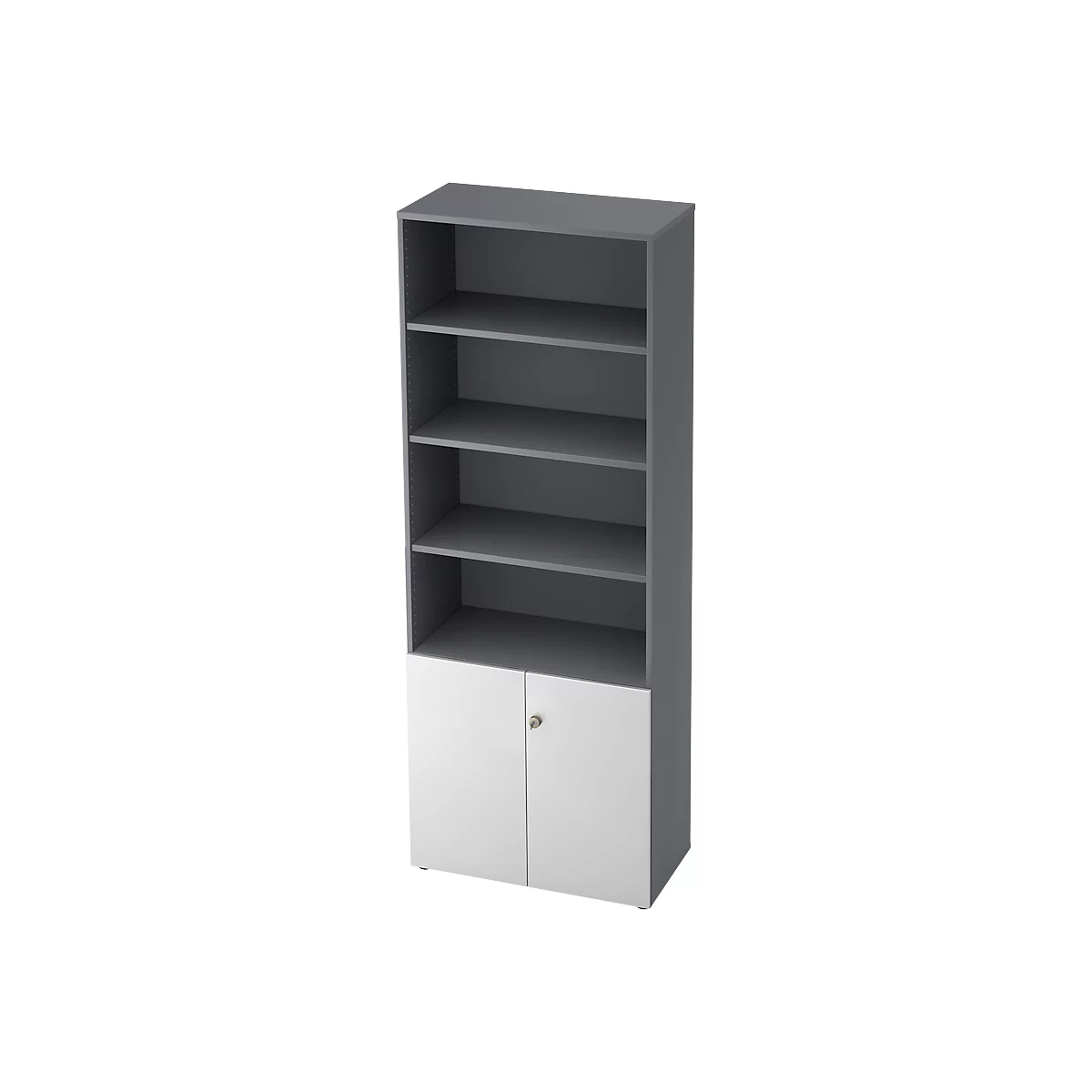 Regalschrank TOPAS LINE, 4 OH Regal/2 OH Türen, graphit/weiß