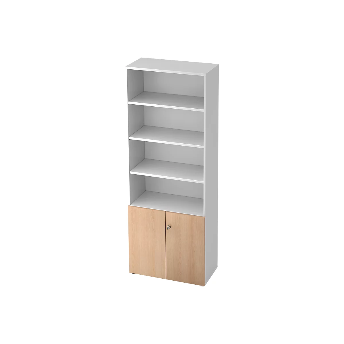 Regalschrank TOPAS LINE, 4 OH Regal/2 OH Türen, weiß/Eiche