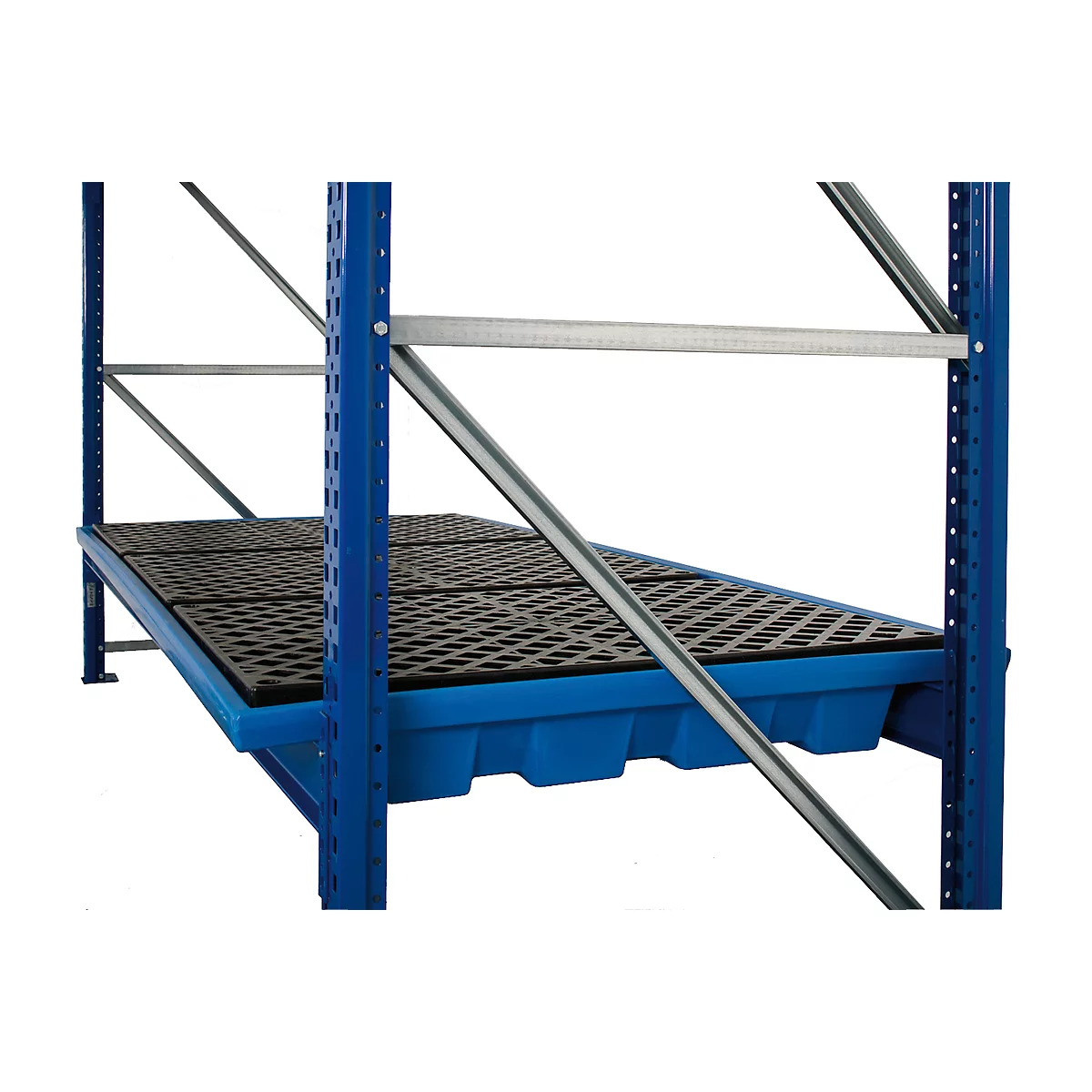 Regalwanne, Polyethylen, einhängbar, unterfahrbar, m. PE-Gitterrost, B 1780 x T 1300 x H 275 mm